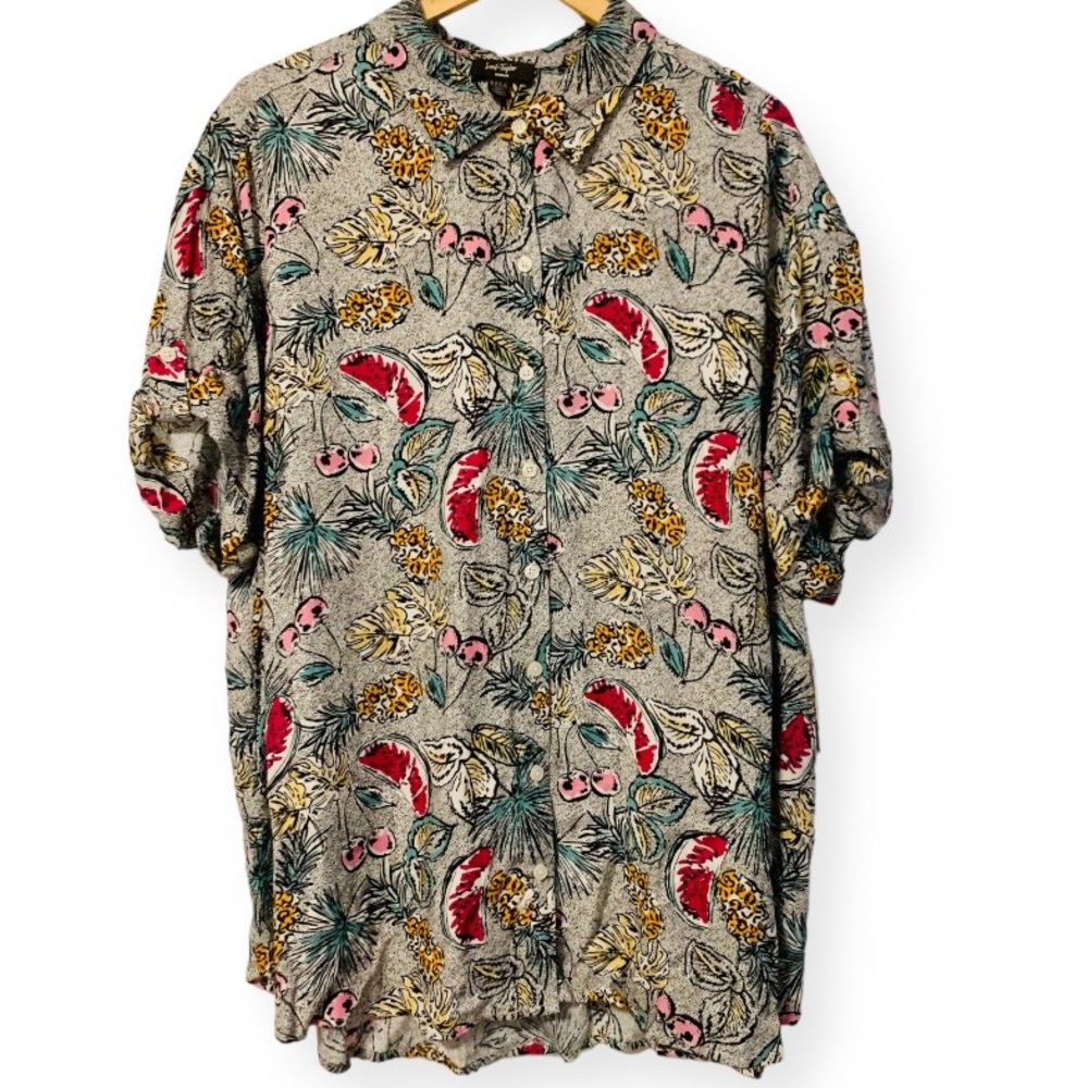 Lord & Taylor Francie Graphic Tropical Hawaiian Print Top Size 3X